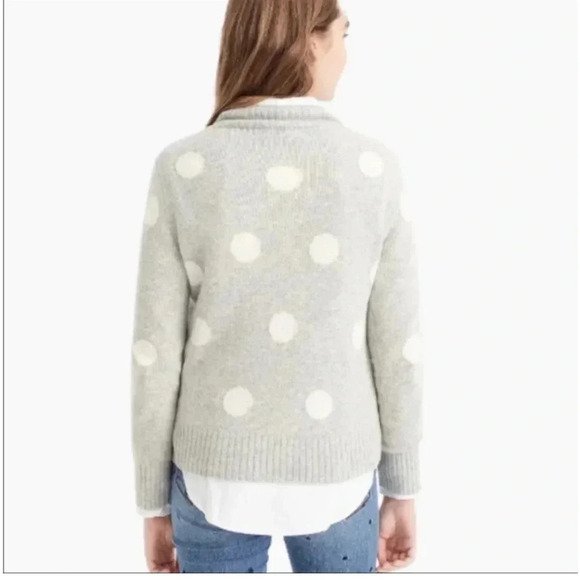 J. Crew Always Merino Wool Polka Dot Sweater Crewneck Gray White Long Sleeve - Picture 2 of 11